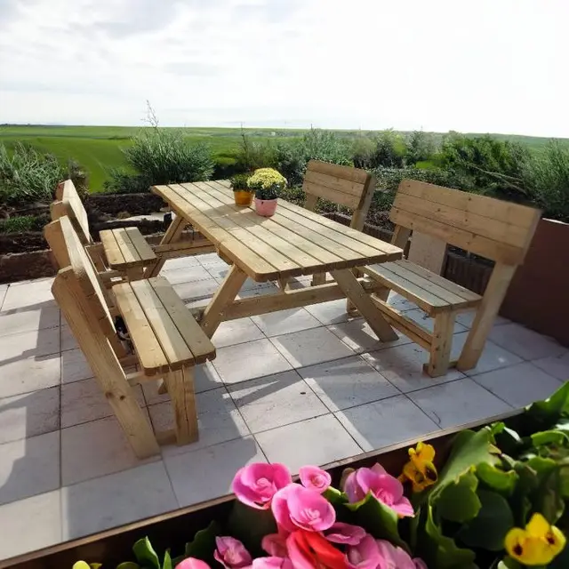 KING® Family Comfort picknicktafel met 4 rugleuningen