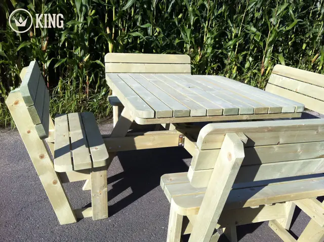 KING® vierkante picknicktafel XXL met 4 rugleuningen