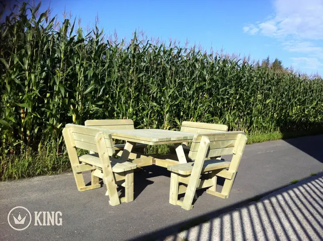 KING® vierkante picknicktafel XXL met 4 rugleuningen – foto 2