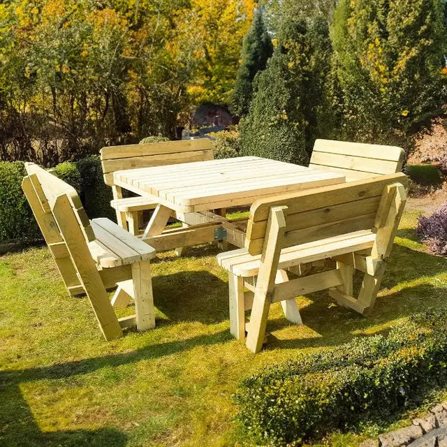 KING® vierkante picknicktafel XXL met 4 rugleuningen – foto 4