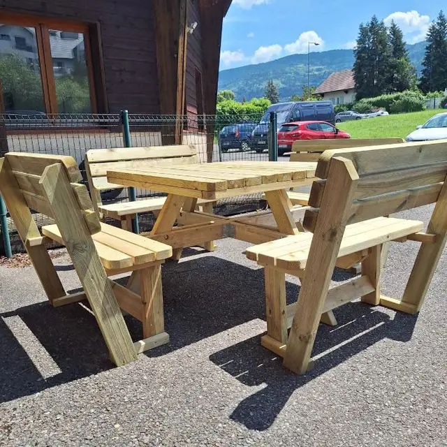 KING® vierkante picknicktafel XXL met 4 rugleuningen – foto 5